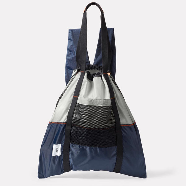 Harvey Packable Drawstring Tote/Backpack in Navy and Grey