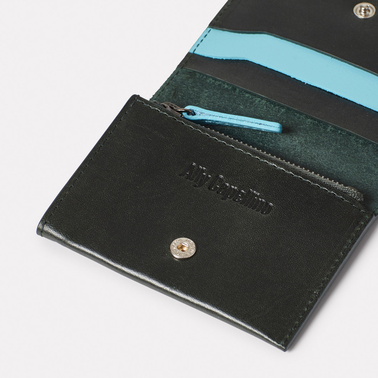 Waste You Want Riley Leather Coin Card Purse in Green and Blue