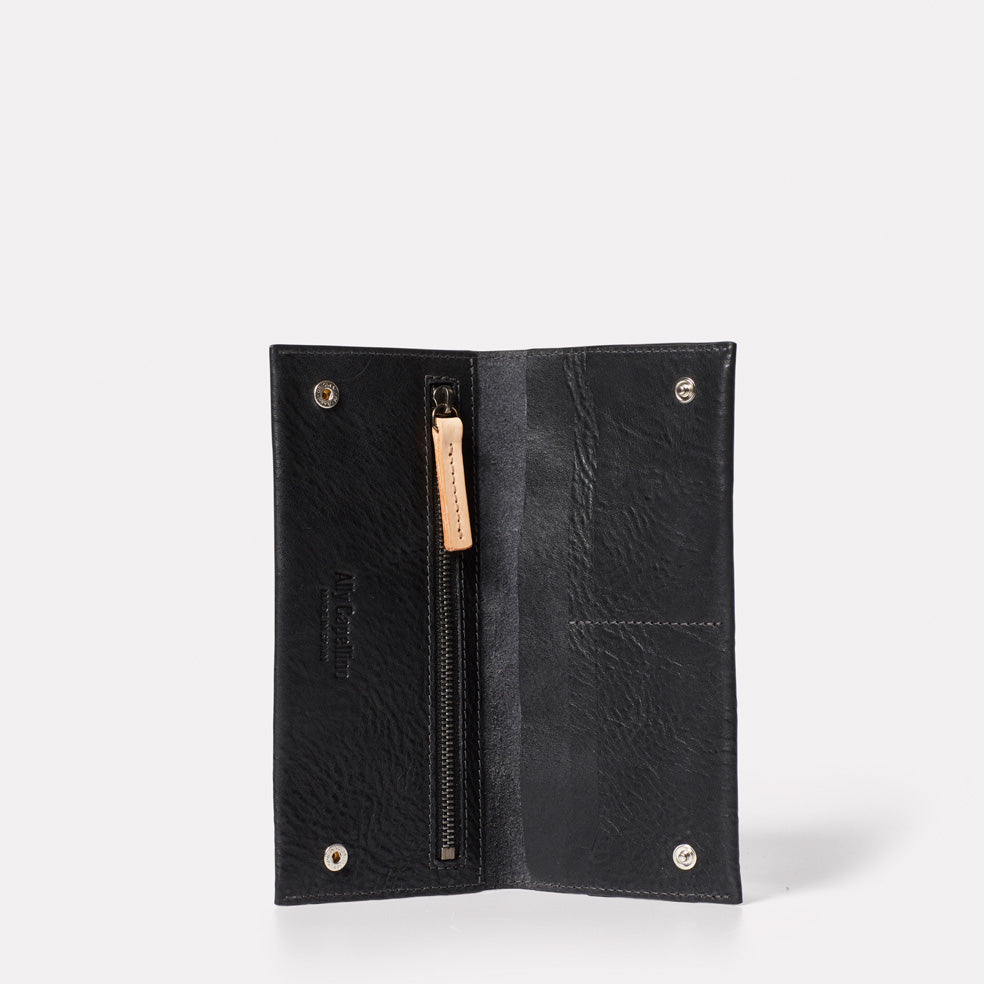 Evie Long Leather Purse in Black Old