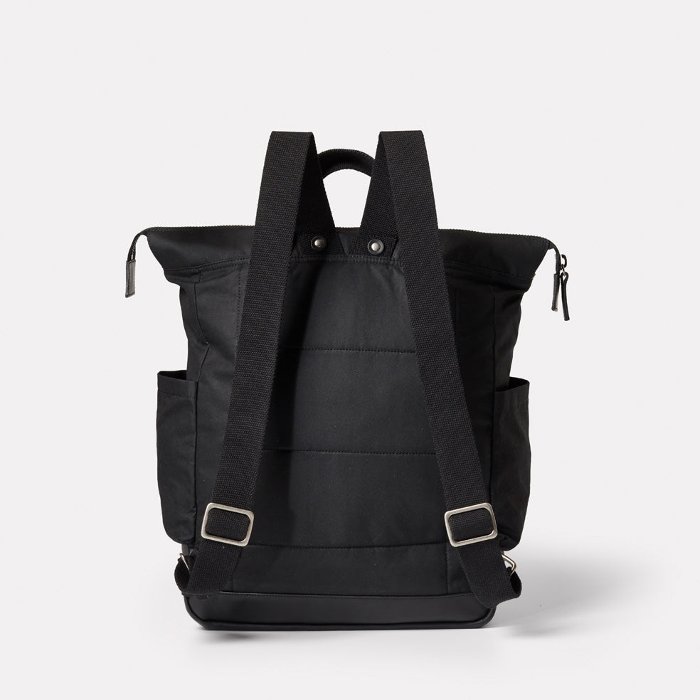 Fin Waxed Cotton Backpack in Black-TALL RUCKSACK-Ally Capellino-Ally Capellino