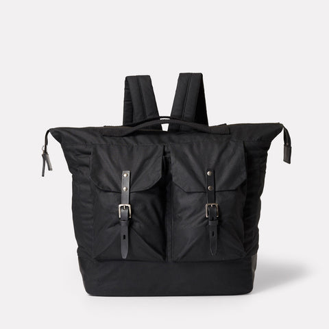 Frank Large Waxed Cotton Rucksack in Black-Backpacks-Ally Capellino-Ally Capellino