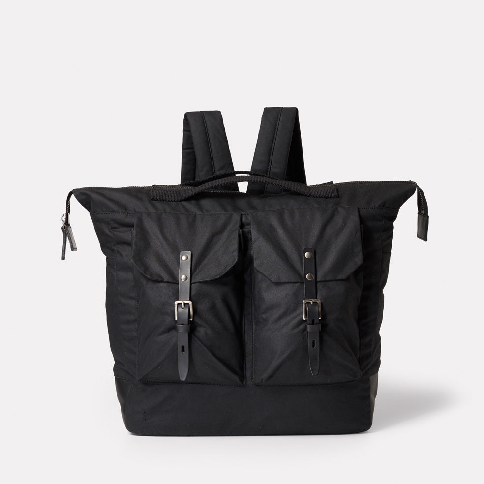 Frank Large Waxed Cotton Rucksack in Black