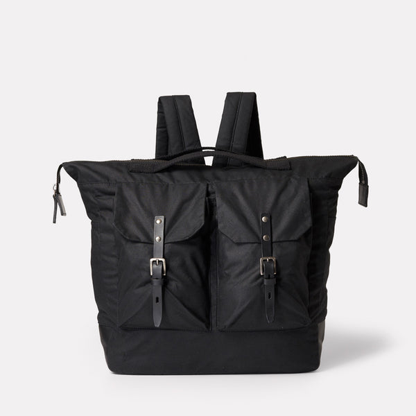 Frank Large Waxed Cotton Rucksack in Black-RUCKSACK-Ally Capellino-Ally Capellino