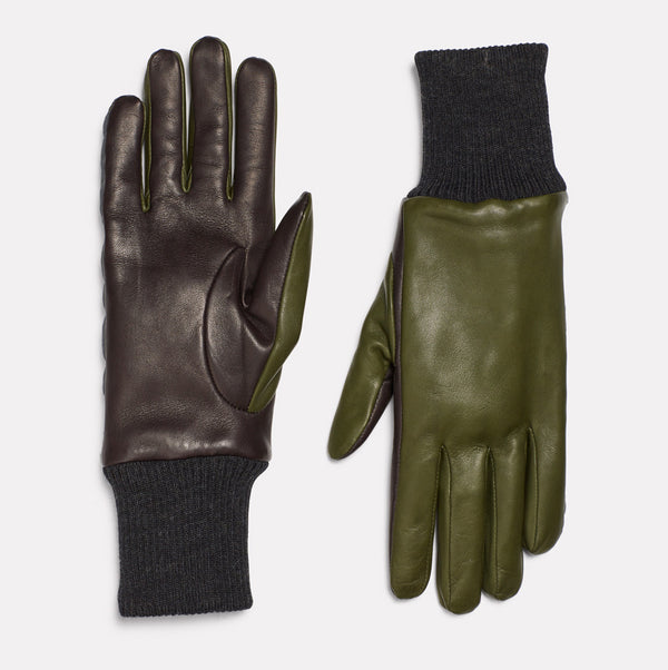 Mens Leather Gloves With Reflective Strips in Green & Dark Grey-GLOVES-Ally Capellino-Ally Capellino