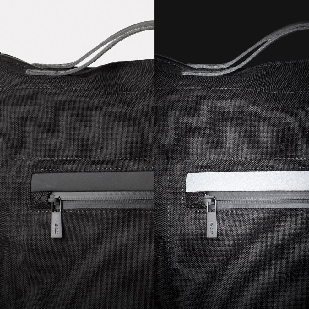 SS19, mens, womens, travel and cycle, nylon, backpack, rucksack, black, black backpack, black rucksack, water resistant, water resistant backpack, reflective, cycle bag, black travel bag,