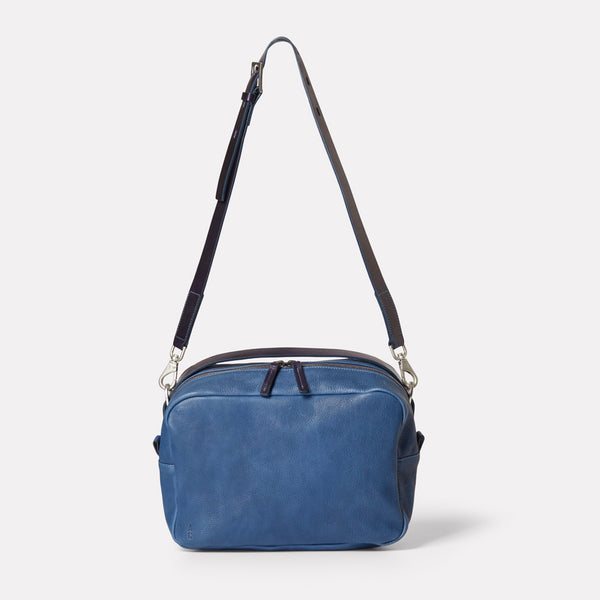 Leila Large Calvert Leather Crossbody Bag in Navy