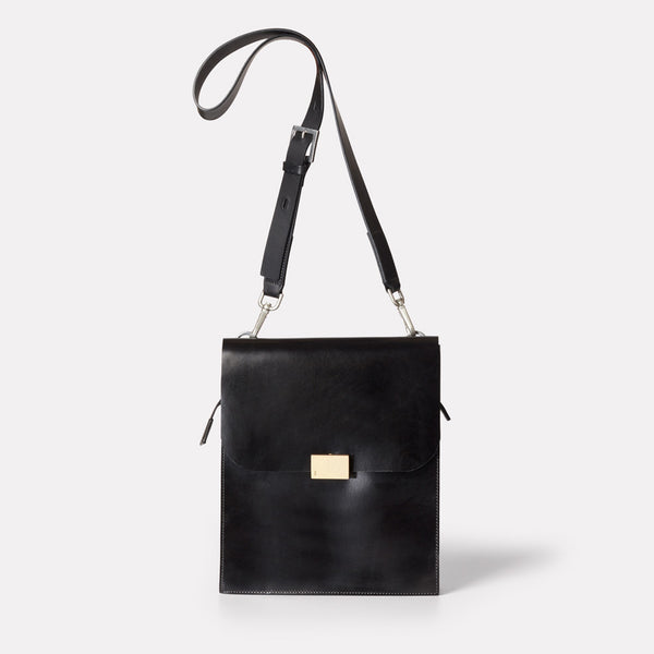 Lori Boundary Leather Crossbody Lock Bag in Black