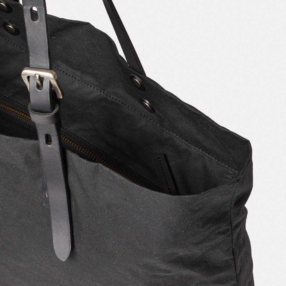 Natalie Waxed Cotton Tote in Black