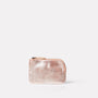 small purse for coins and cards in pink or peach metallic leather