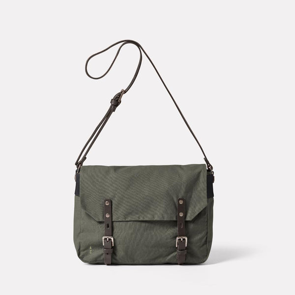 Jeremy Small Waxed Cotton Satchel in Green Front