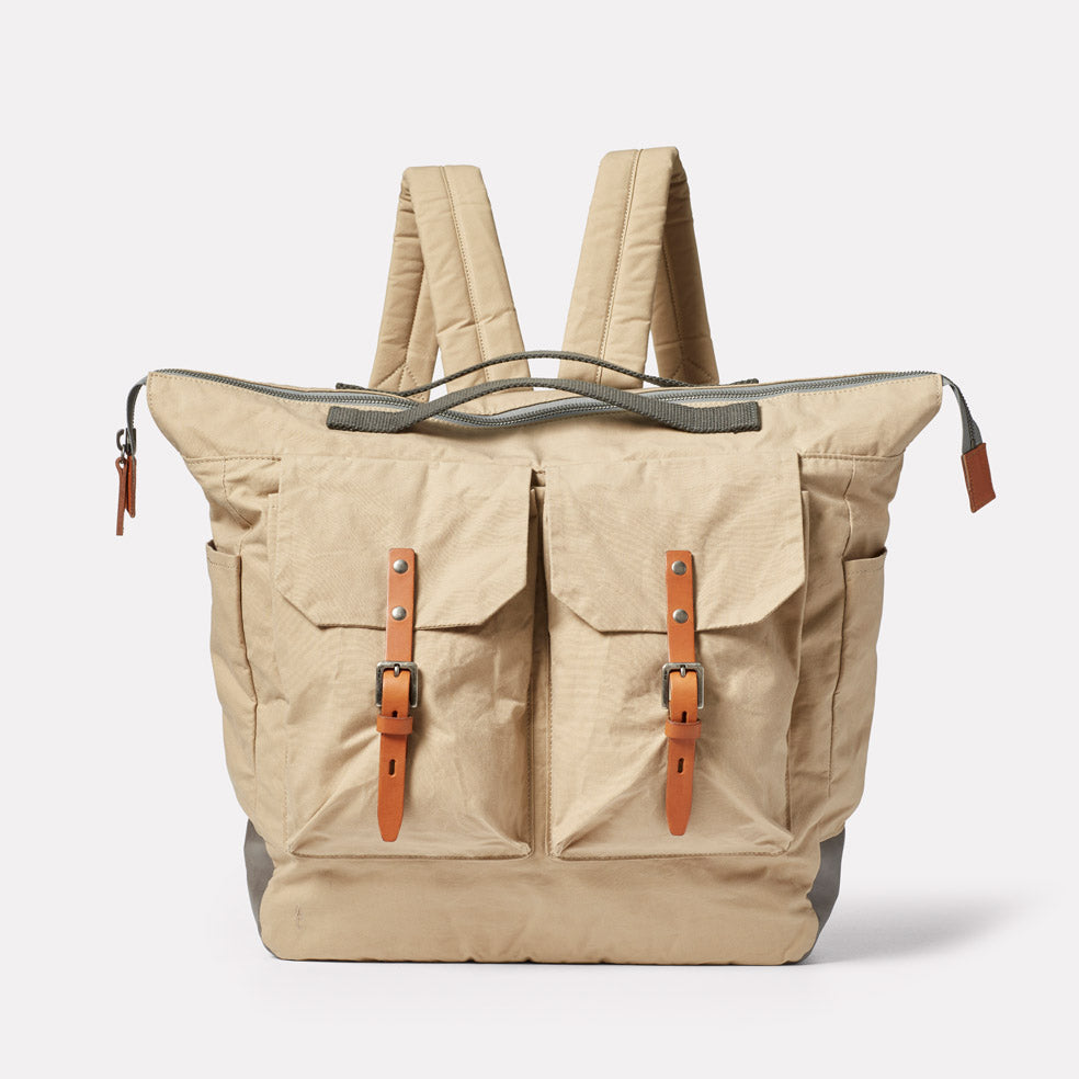 Frank Large Waxed Cotton Backpack in Putty