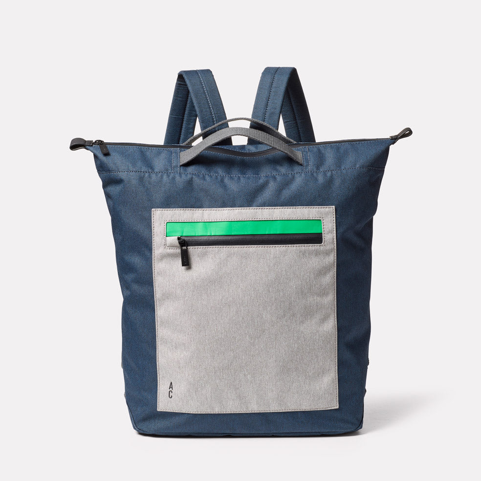 Hoy Non Leather Travel Cycle Backpack in Navy/Grey