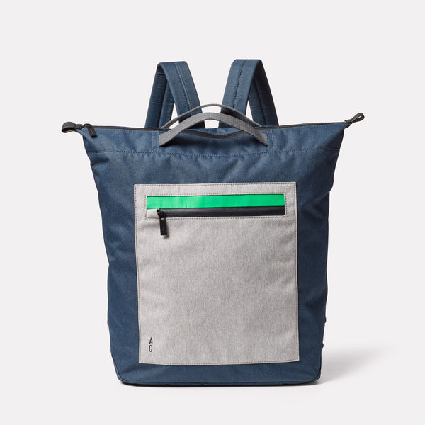 Hoy Non Leather Travel Cycle Backpack in Navy/Grey Front