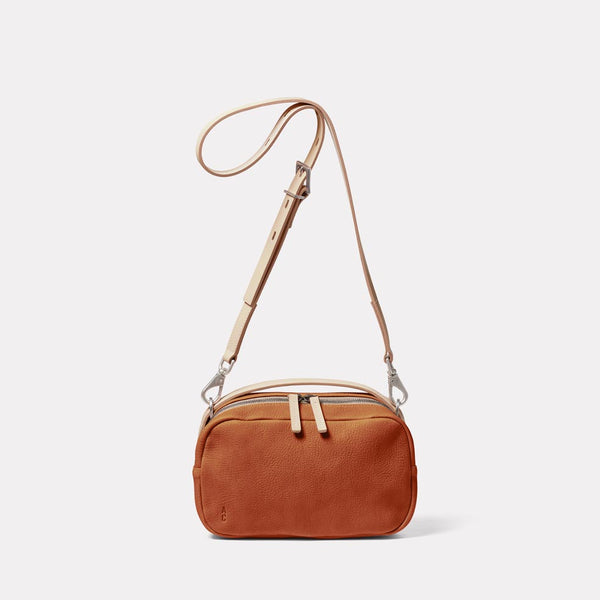 Leila Medium Calvert Leather Crossbody Bag in Tan Front