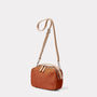 Leila Medium Calvert Leather Crossbody Bag in Tan Side