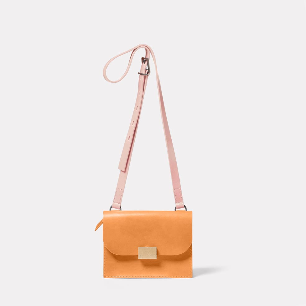 Lockie Boundary Leather Crossbody Lock Bag in Apricot