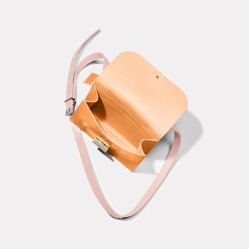 Lockie Boundary Leather Crossbody Lock Bag in Apricot
