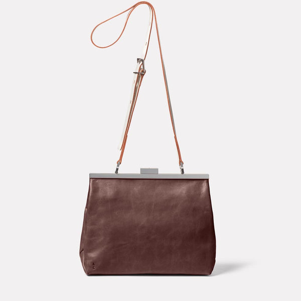 Maxine Leather Frame Crossbody Bag in Brown/White Front
