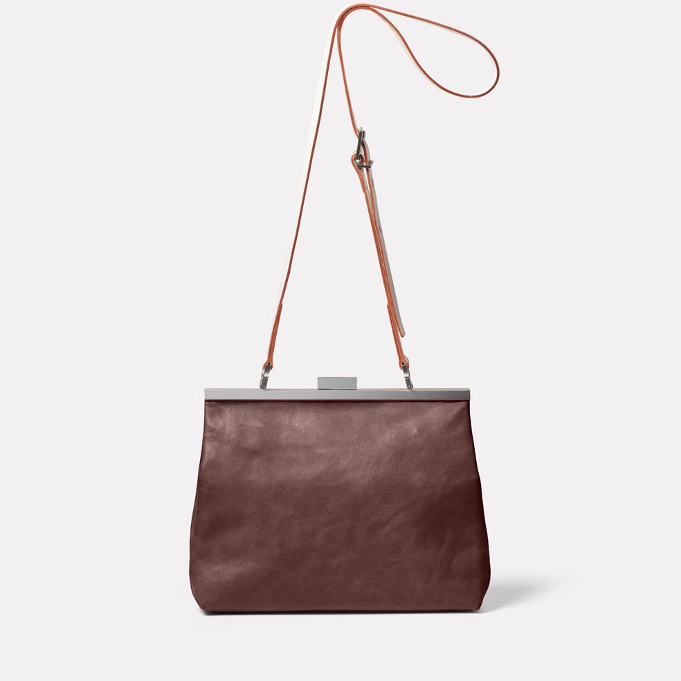 Maxine Leather Frame Crossbody Bag in Brown/White