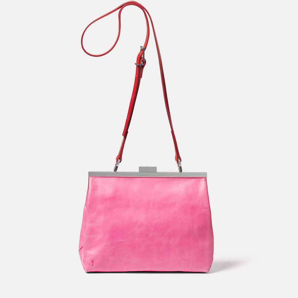 Maxine Leather Frame Crossbody Bag in Pink/Red Front