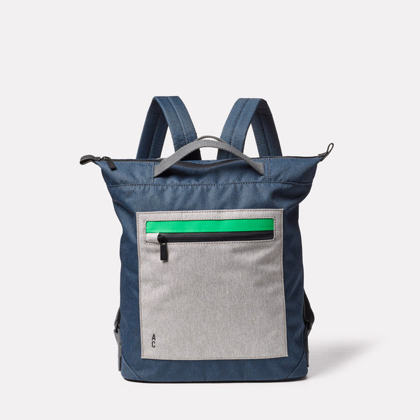 Mini Hoy Non Leather Travel Cycle Backpack in Navy/Grey Front