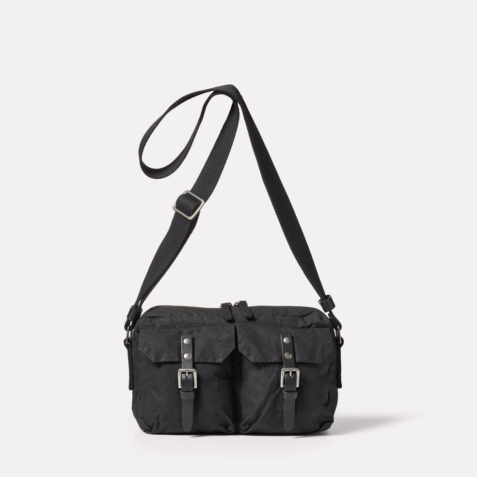 Franco Waxed Cotton Crossbody Bag in Black
