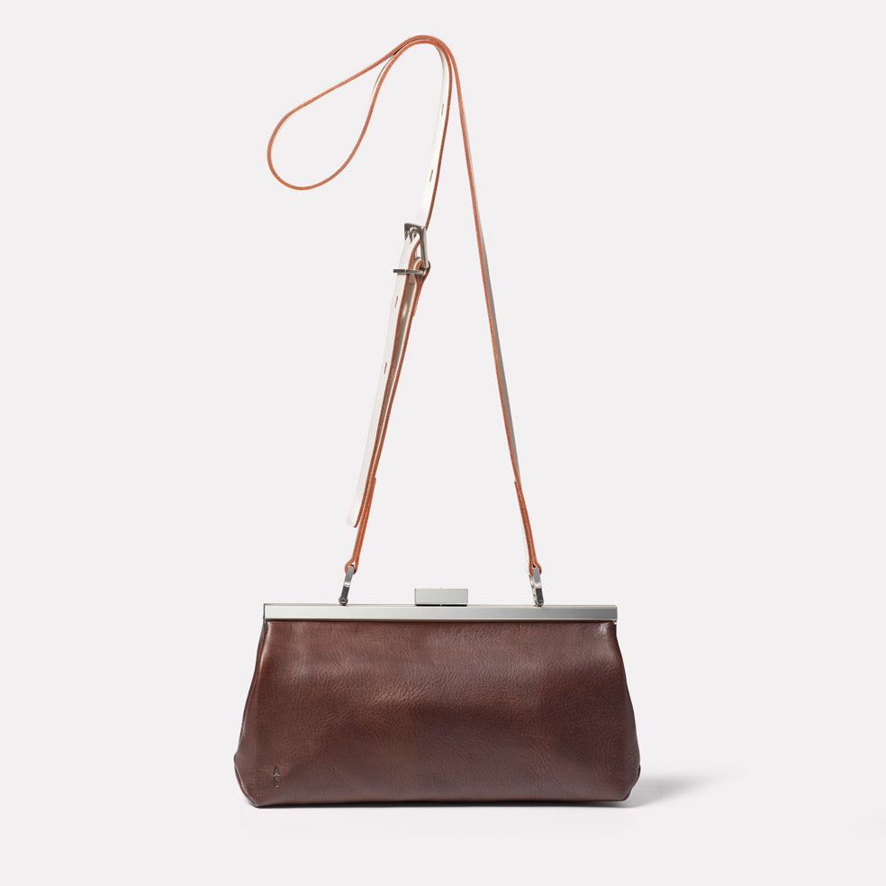 Roxie Leather Frame Crossbody Bag in Brown/White