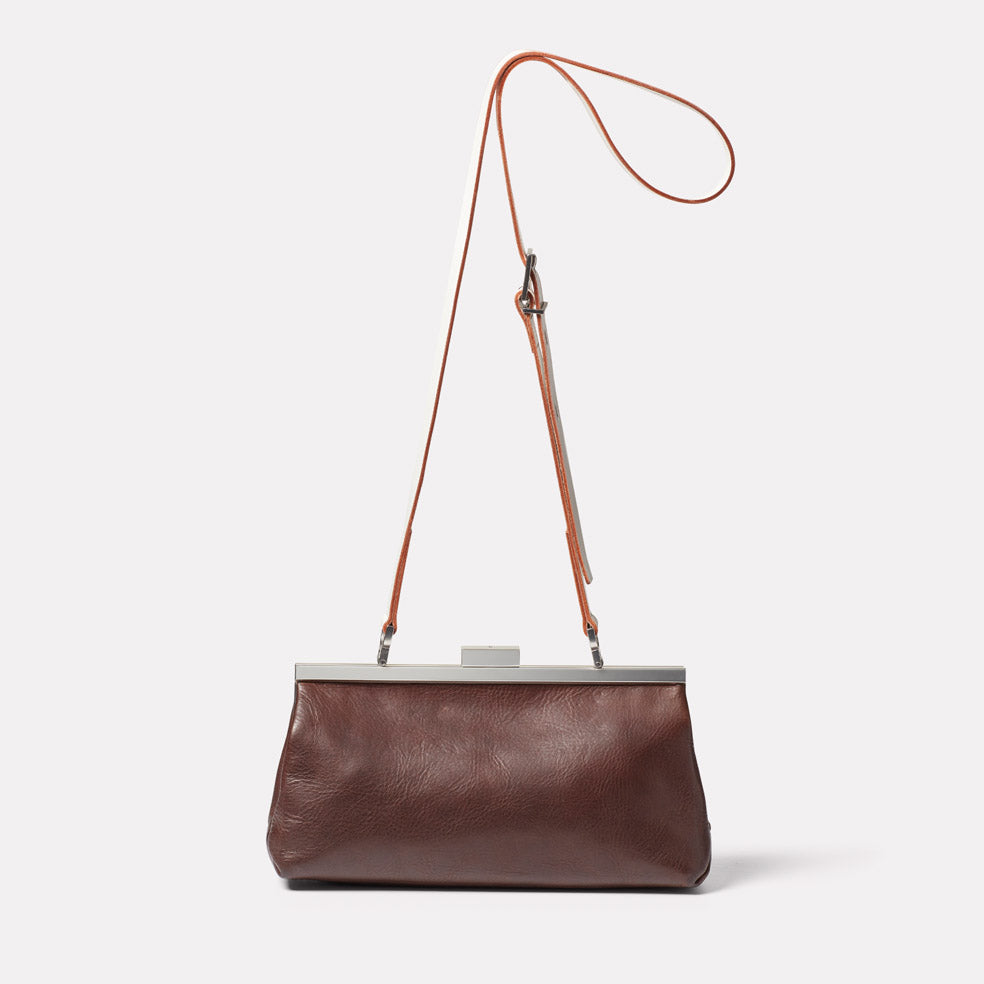 Roxie Leather Frame Crossbody Bag in Brown/White