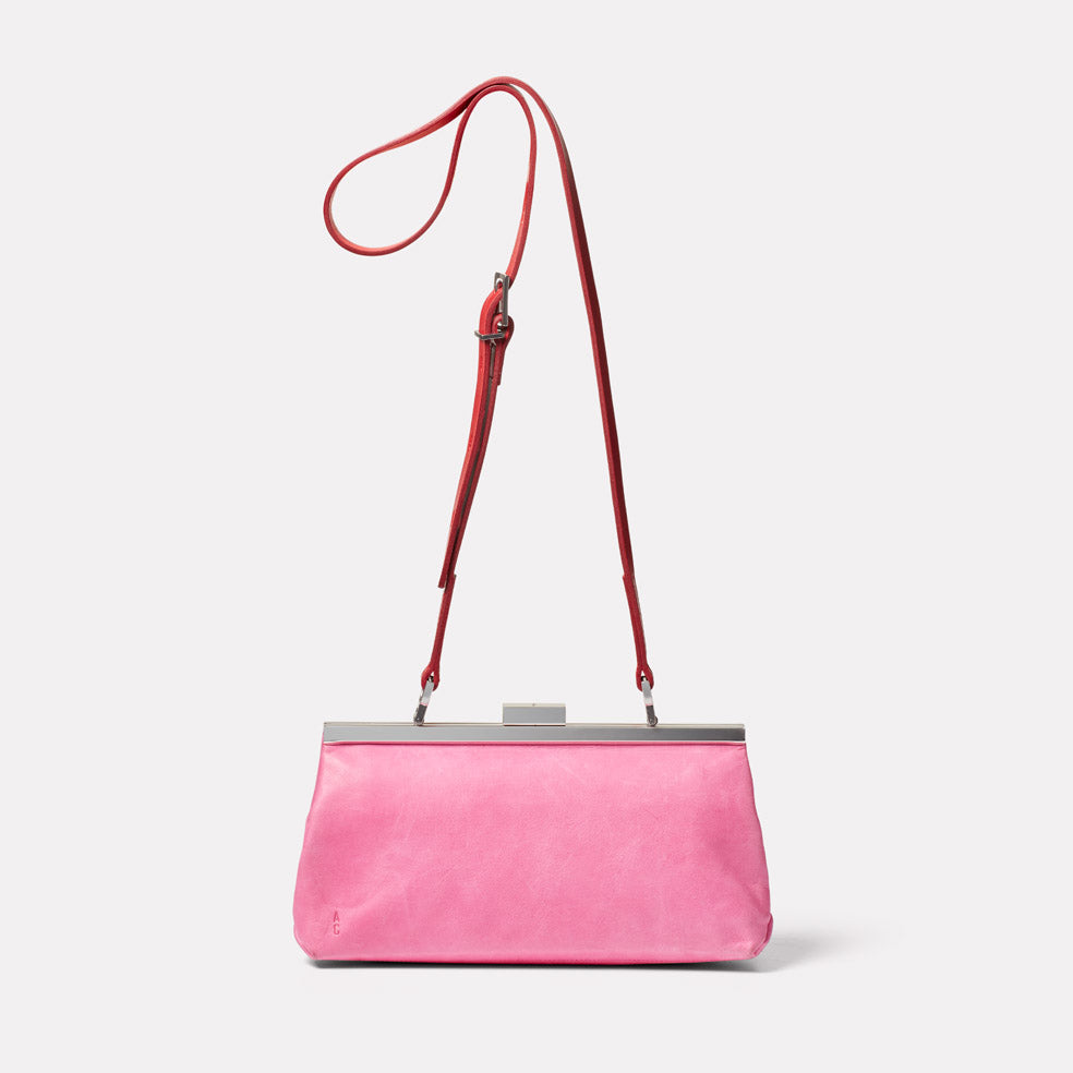 Roxie Leather Frame Crossbody Bag in Pink/Red Front