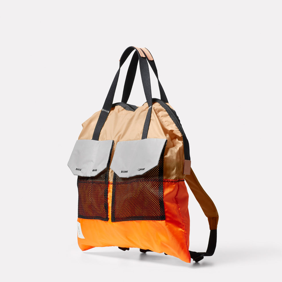 Hank Packable Zip Top Tote/Backpack in Orange