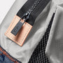 Hank Packable Zip Top Tote/Backpack in Navy and Grey zip detail