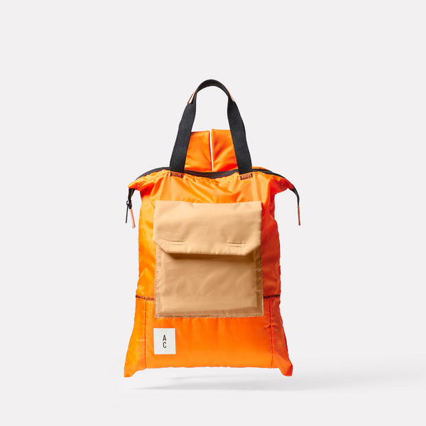 Harry Packable Zip Top Tote Backpack in Orange front