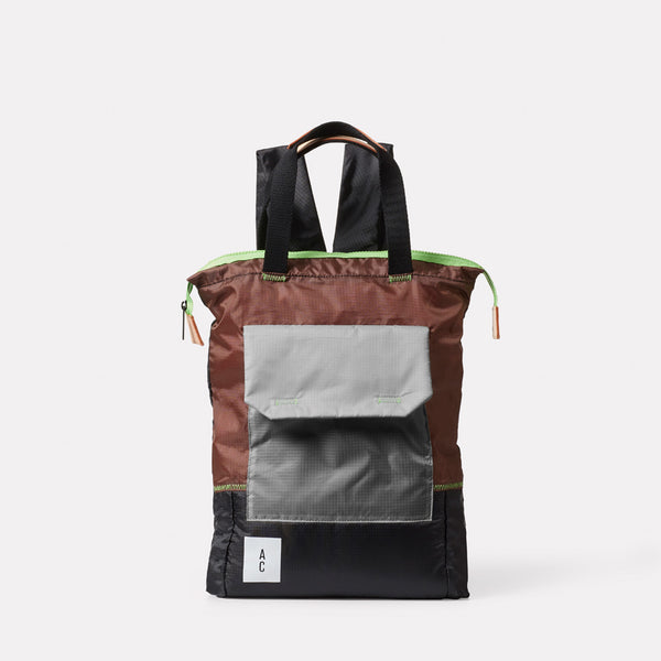 Harry Packable Zip Top Tote Backpack in Brown front