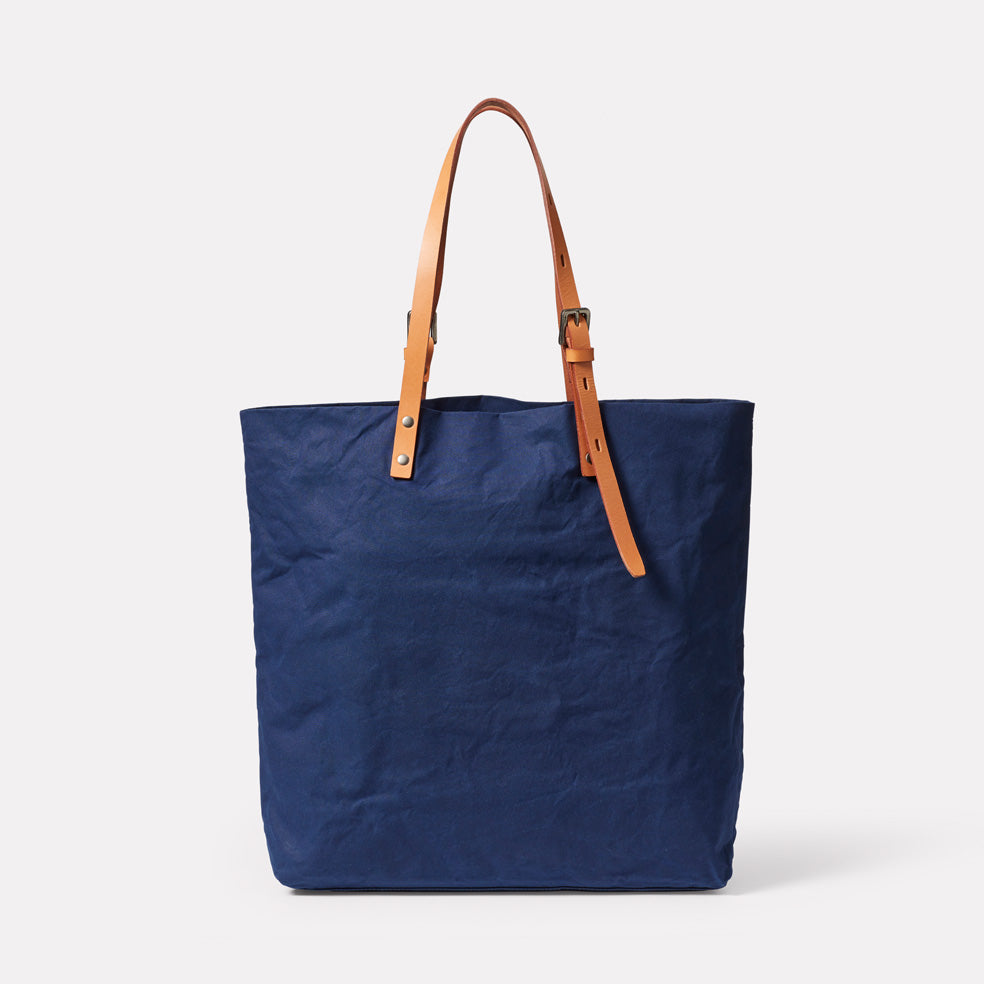 Natalie Waxed Cotton Tote Bag in Navy