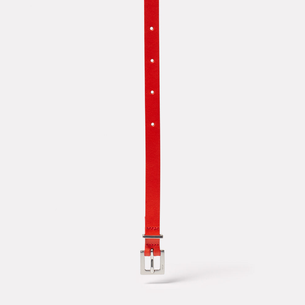Etty Slim Leather Belt in Tomato Red
