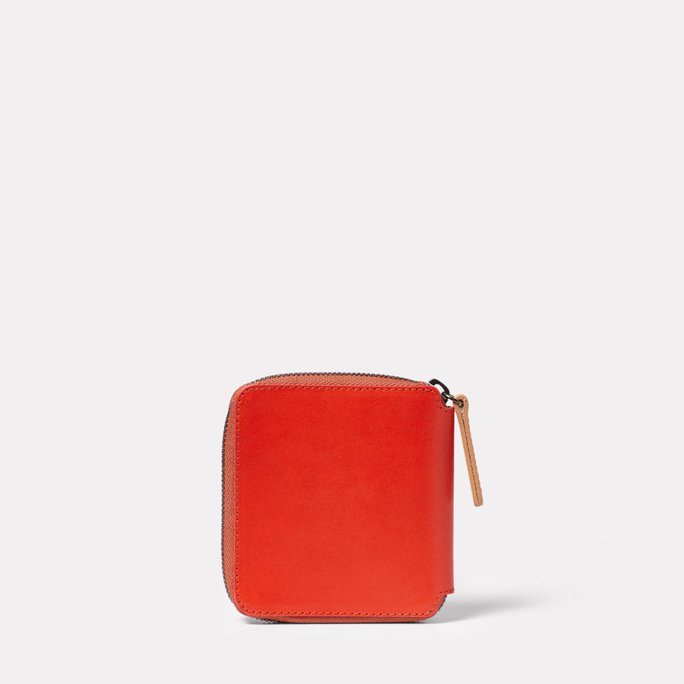 Axel Leather Zip Round Wallet in Tomato Red