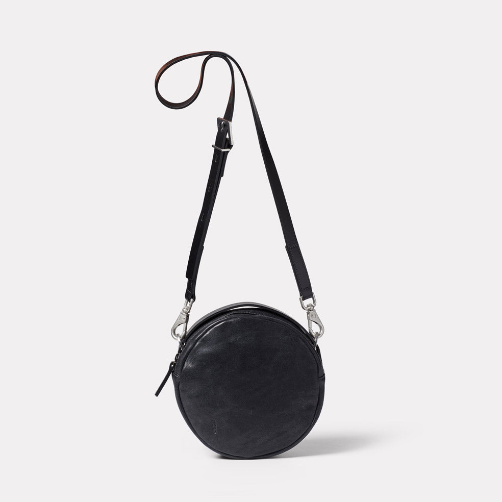 Bill Circle Calvert Leather Crossbody Bag in Black Front