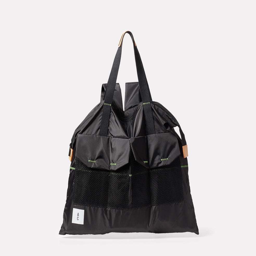 Hank Packable Zip Top Tote/Backpack in Black