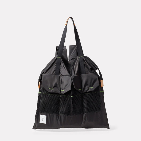 Hank Packable Zip Top Tote/Backpack in Black front