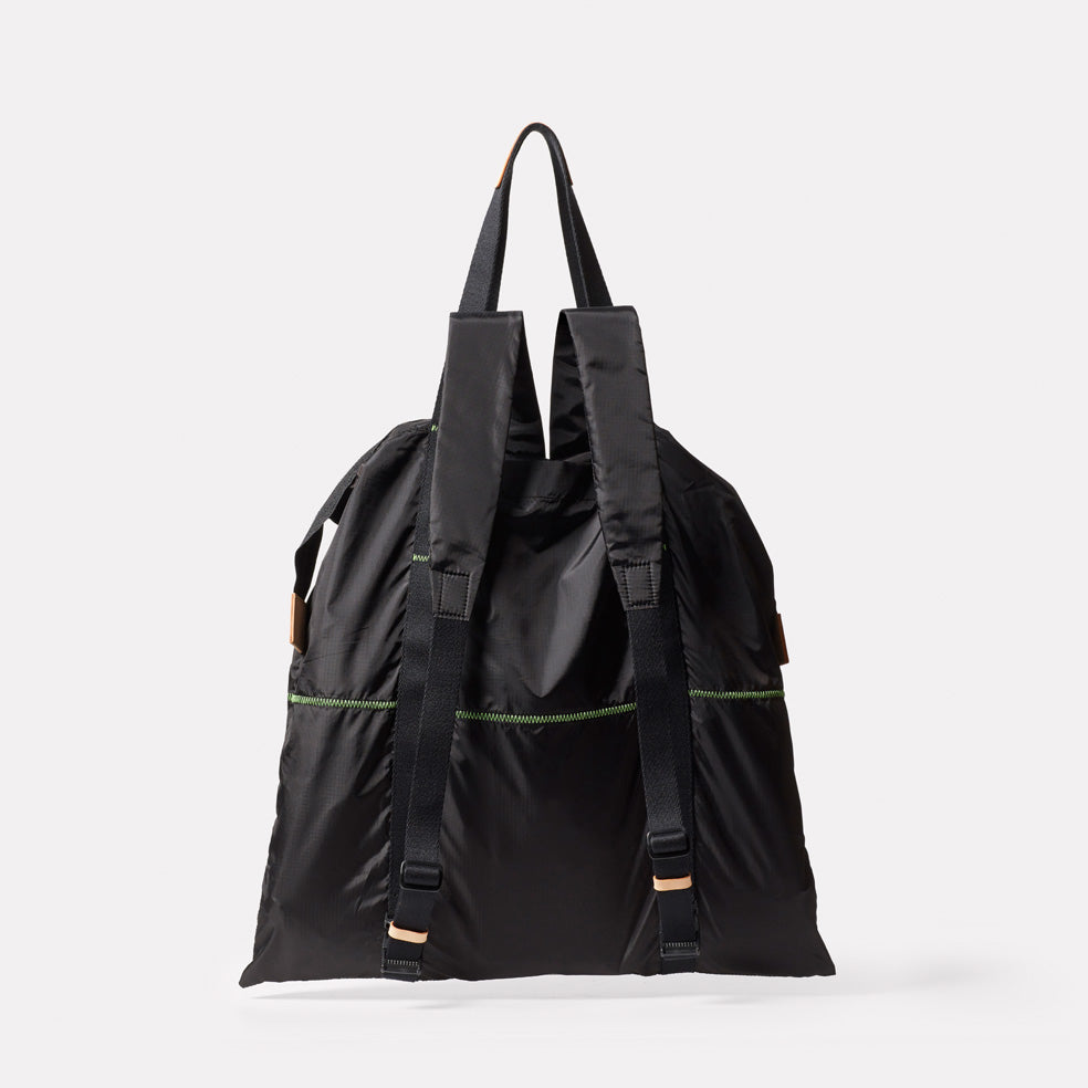 Hank Packable Zip Top Tote/Backpack in Black