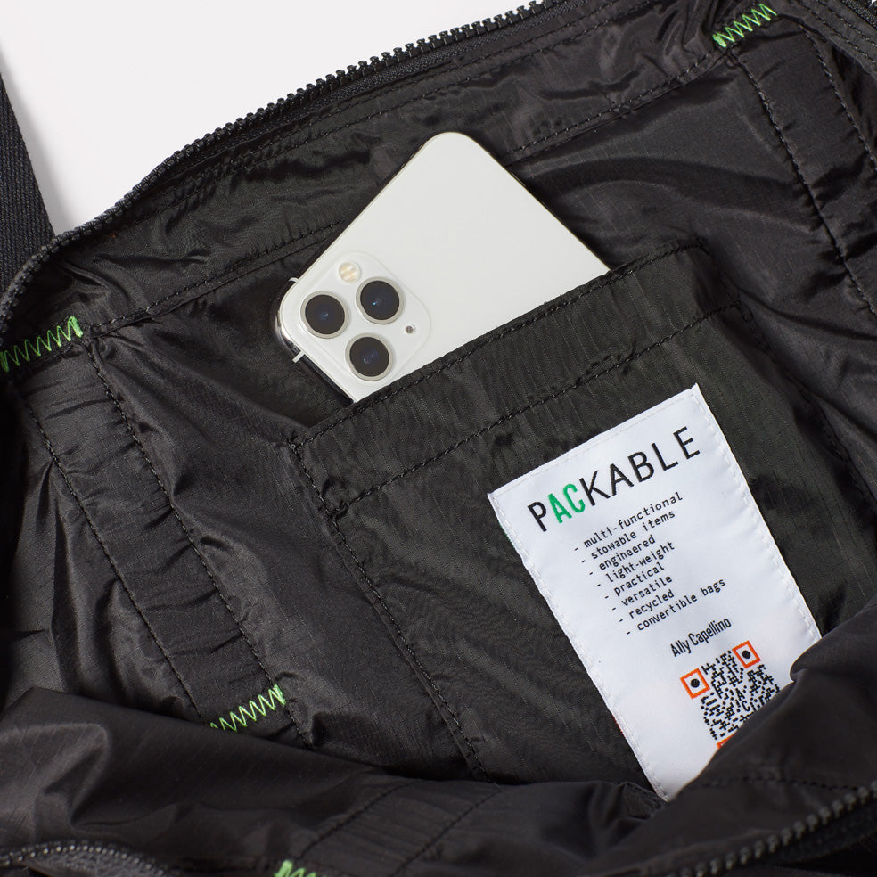 Hank Packable Zip Top Tote/Backpack in Black