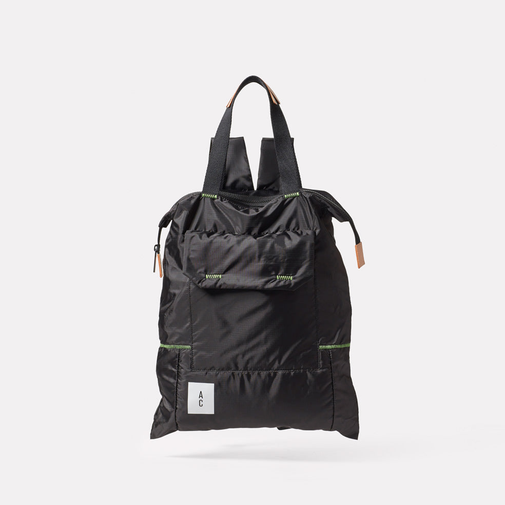 Harry Packable Zip Top Tote/Backpack in Black