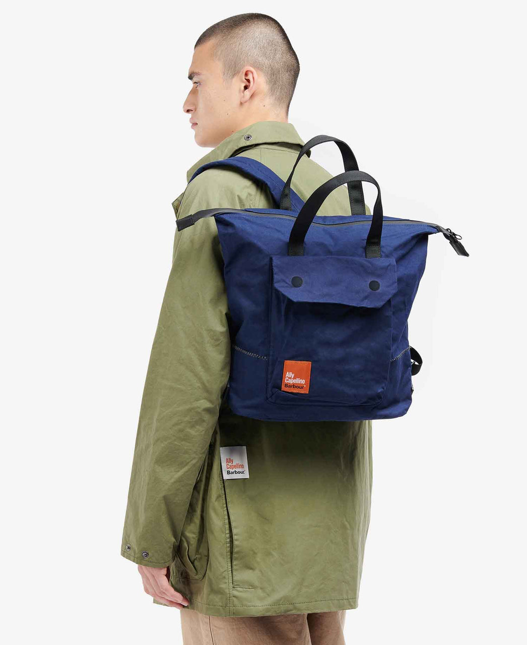 Ally Capellino x Barbour Ben Waxed Cotton Backpack in Navy