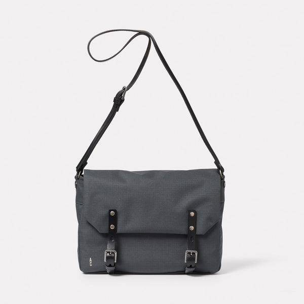 Jeremy Small Waxed Cotton Satchel in Dark Grey front