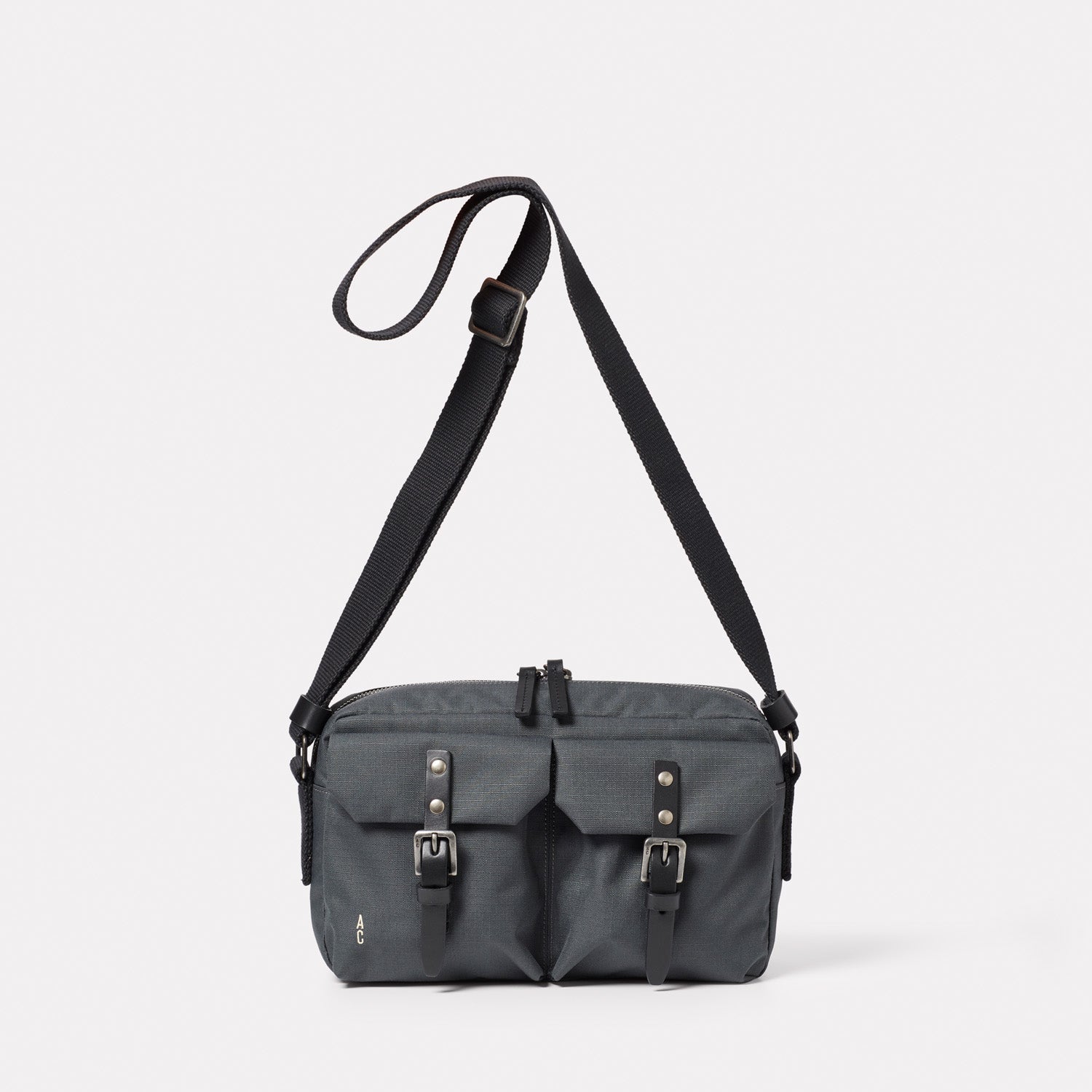 Franco Waxed Cotton Crossbody Bag in Dark Grey front