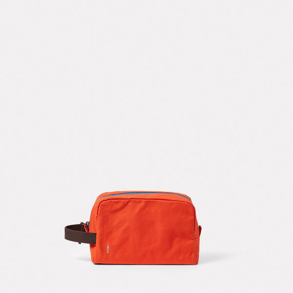 Simon Waxed Cotton Washbag in Teracotta  front