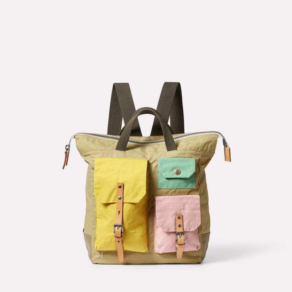 Max Surreal Pockets Waxed Cotton Backpack in Pistachio