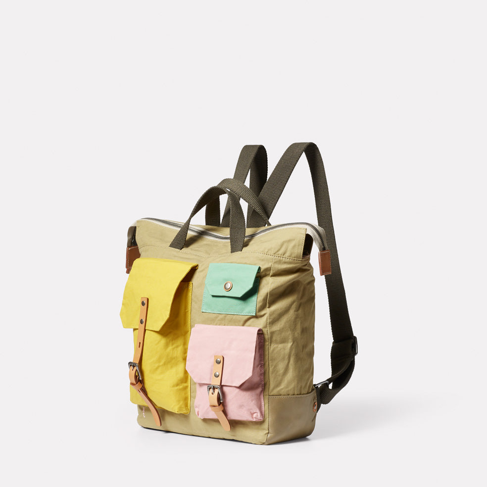Max Surreal Pockets Waxed Cotton Backpack in Pistachio