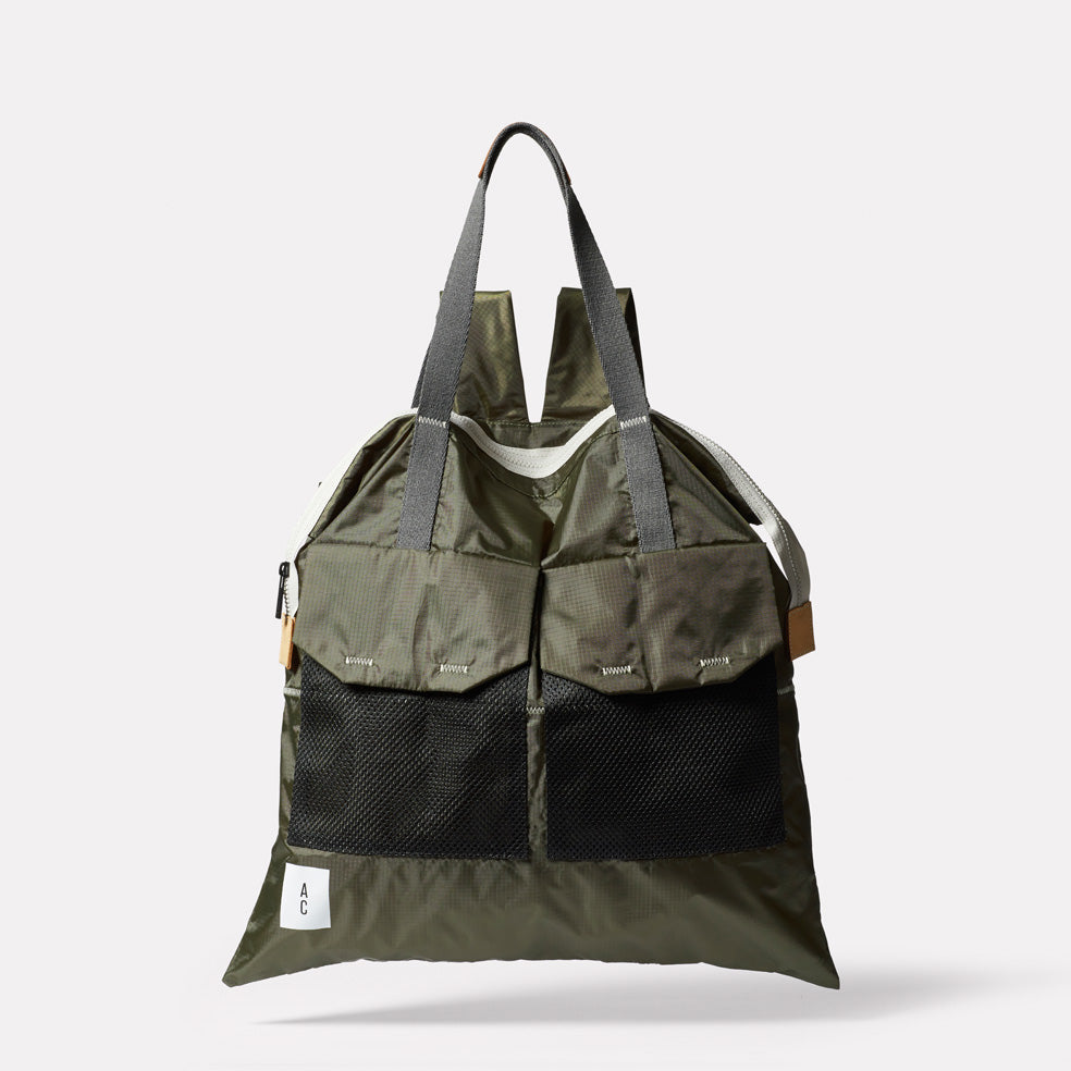 Hank Packable Zip Top Tote/Backpack in Khaki