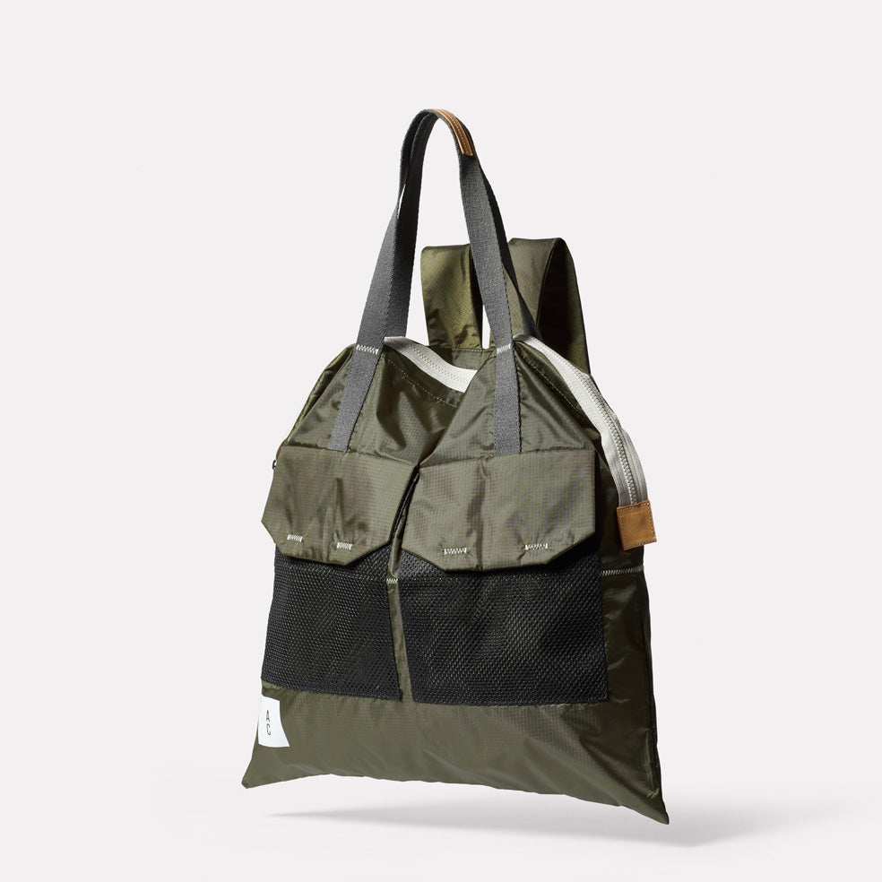 Hank Packable Zip Top Tote/Backpack in Khaki